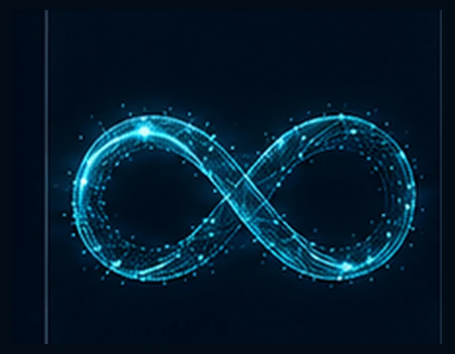 QED-blue infinity-cycle graphic representing long cycle life.