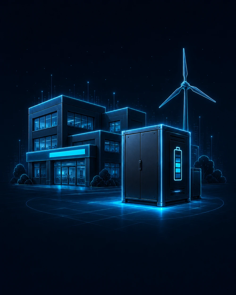 Small commercial and microgrid energy-storage installation.